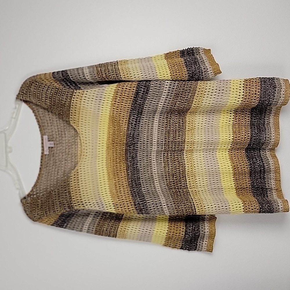 CB Browns, Yellows & Tan Sparkly Striped Sheer Knit Pullover Womens Sweater 3X